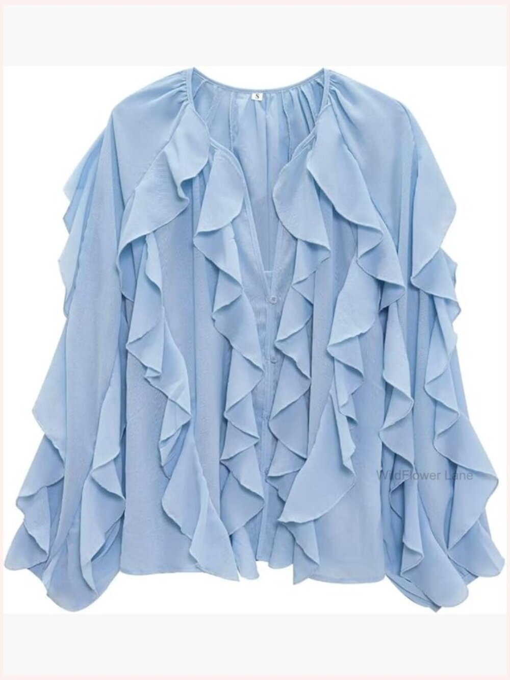 Dressy Casual Long Sleeve V-Neck Ruffle Blouse Office Top